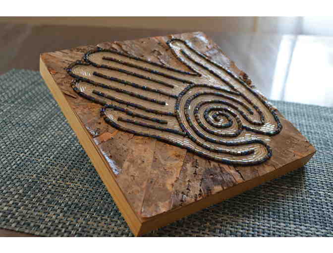 Hand labyrinth mosiac - Glass Beads and Birch Bark