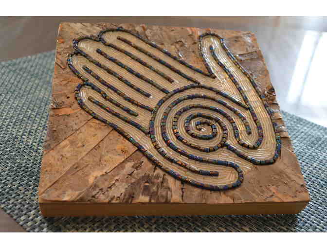 Hand labyrinth mosiac - Glass Beads and Birch Bark