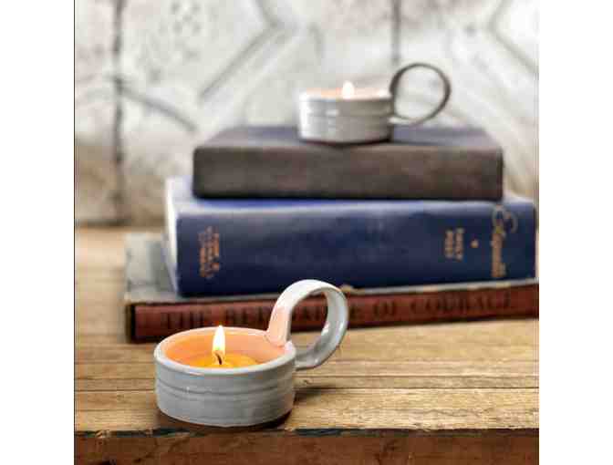 Light your Path | One Tealite with Handle | Handmade Pottery (Cream)