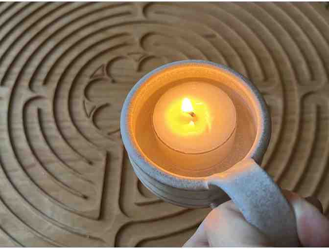 Light your Path | One Tealite with Handle | Handmade Pottery (Cream)