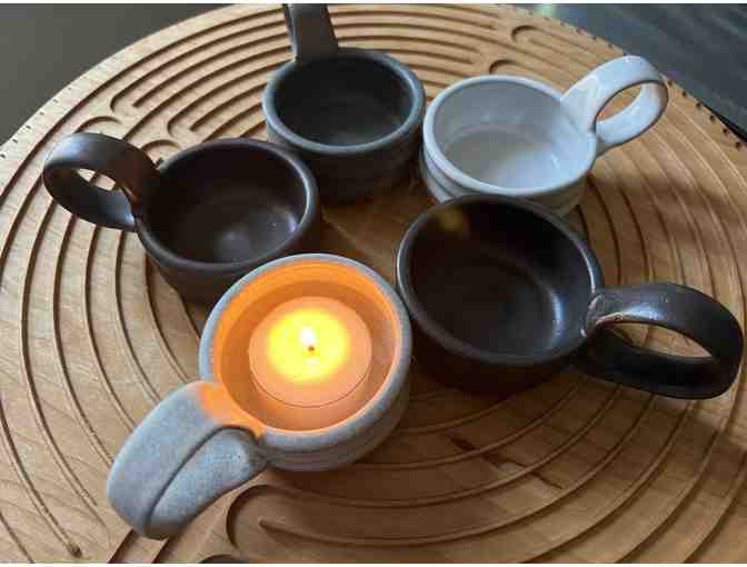 Light your Path | One Tealite with Handle | Handmade Pottery (Cream)