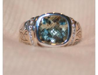 Green Amethyst Ring with Diamonds