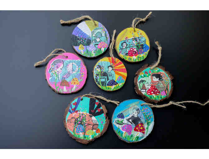 Mid-century collage ornament, blue