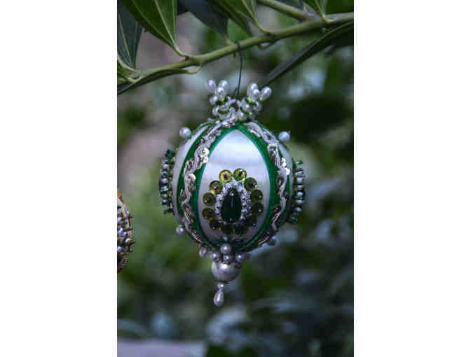 Retro beaded ornaments, greens