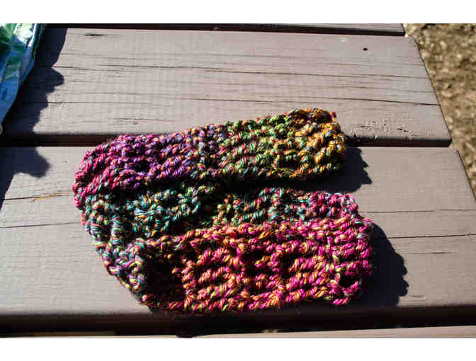 Dark, multi colored infinity scarf, reds