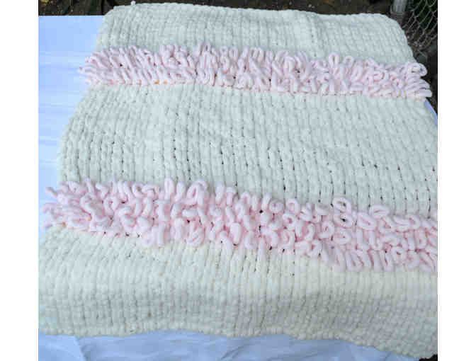 White and Pink Chenille Zoom Fidget blanket