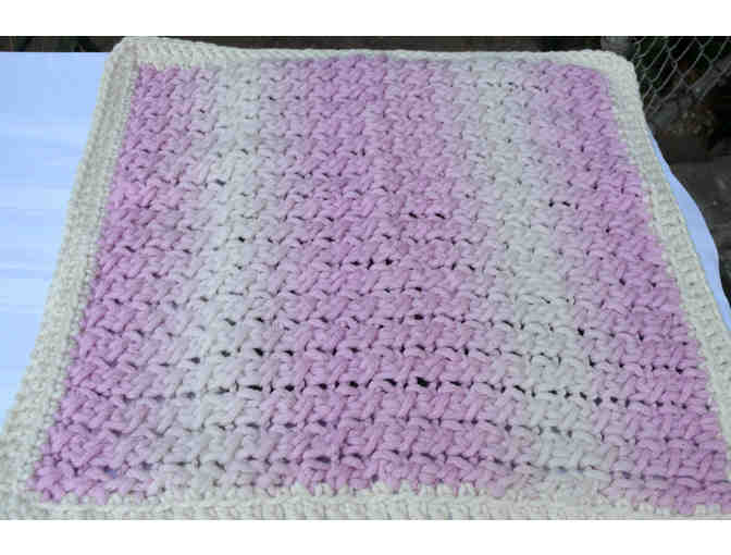 White and Pink Crocheted Small Lap or Baby blanket