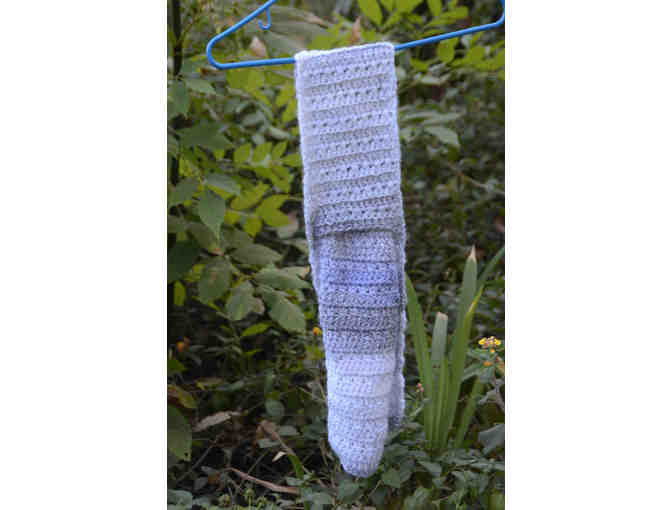Grey striped crocheted scarf