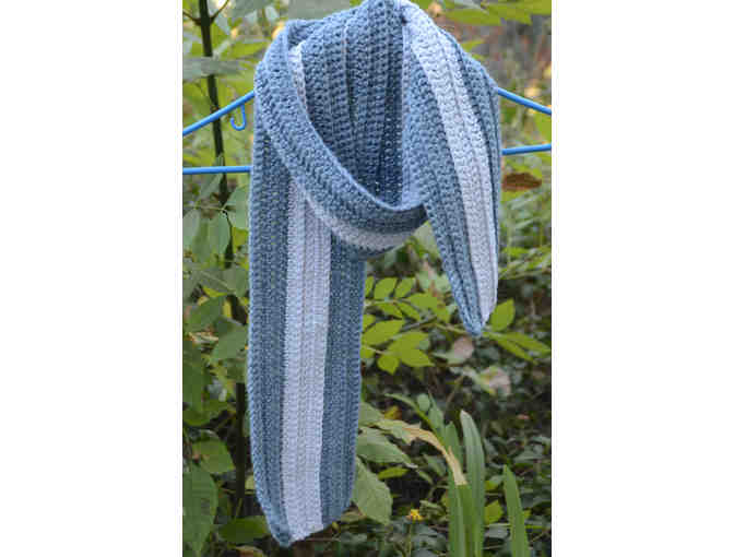 Blue grey striped long scarf