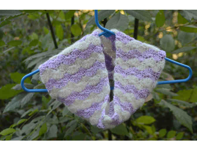 Cream and lavender striped cowl