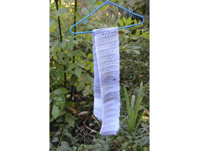 Grey striped crocheted scarf