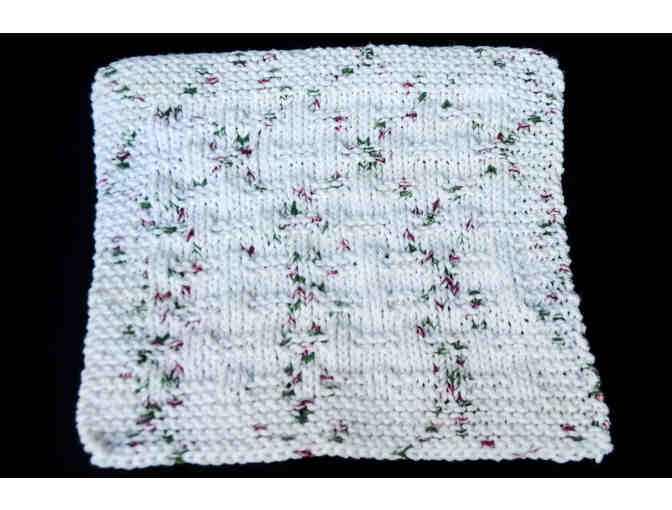 Cotton dish cloth-white with green and red flecks