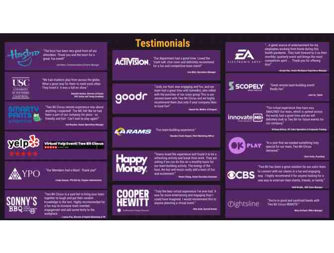 Two Bit Circus - 30-minute trivia show for up to 25 guests.