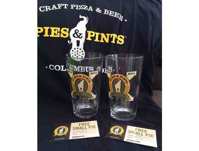 Pies & Pints Two (2) Small Pizza Certificates, T-shirt, and Two (2) Pint Glasses
