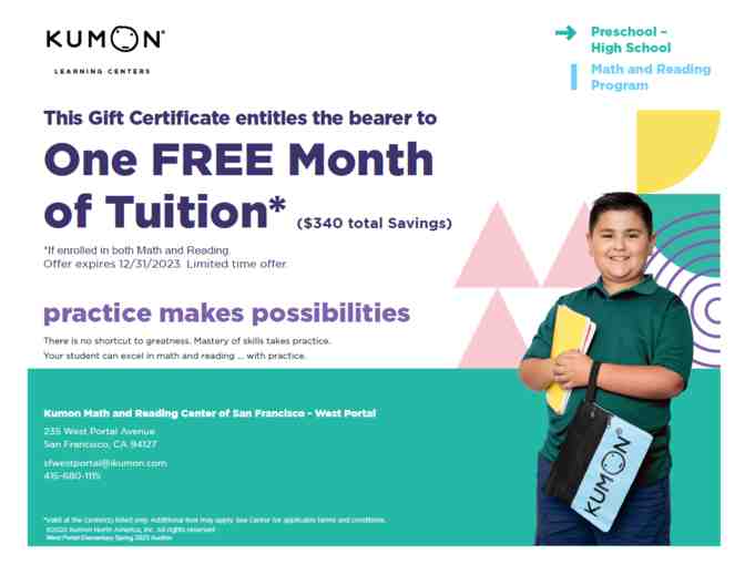 Kumon West Portal: One Month Tuition