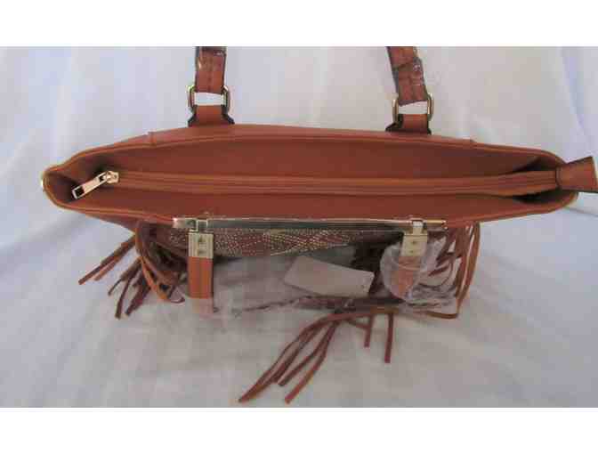 Orange Geometric Fringe Tote