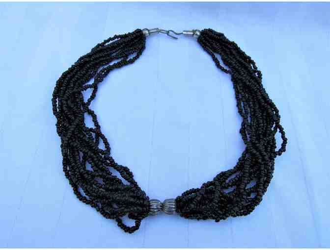 Black Bead Choker Necklace with Silver Accent