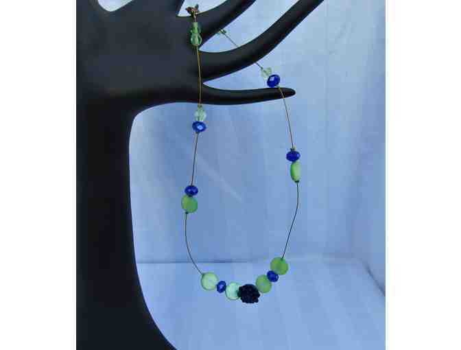 Blue and Green Beads on a Goldtone wire