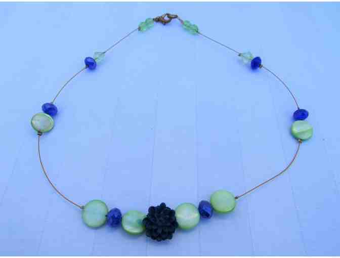 Blue and Green Beads on a Goldtone wire