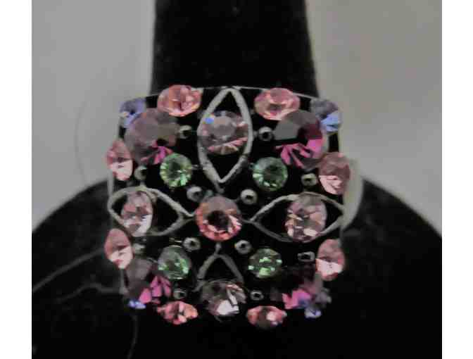 Multi Color Stone Square Cocktail Ring - Size 8