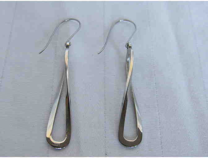 Twisted Silver Oval Drop Earrings