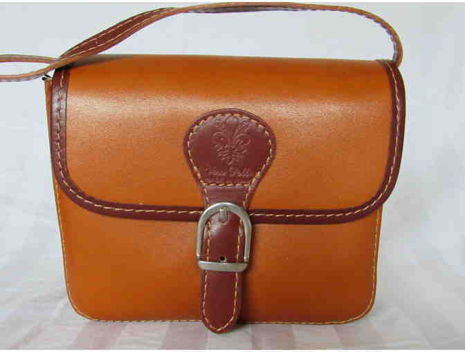 Cognac Buckle-Accent Leather Crossbody