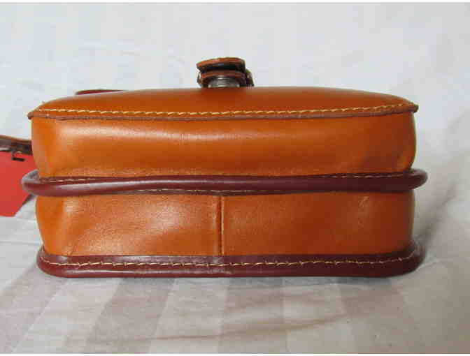 Cognac Buckle-Accent Leather Crossbody