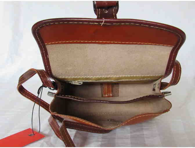 Cognac Buckle-Accent Leather Crossbody