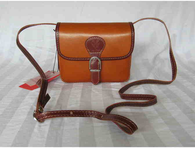 Cognac Buckle-Accent Leather Crossbody