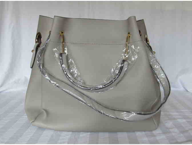 Stone Gray Tassel-Accent Tote & Cosmetic Pouch Set