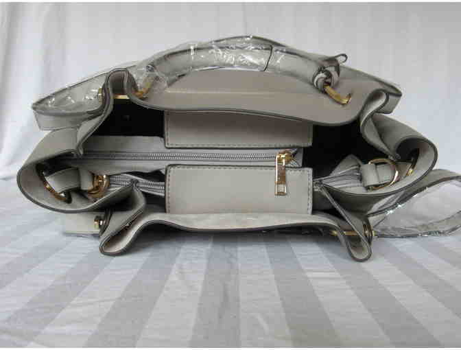 Stone Gray Tassel-Accent Tote & Cosmetic Pouch Set