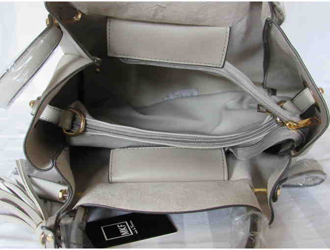 Stone Gray Tassel-Accent Tote & Cosmetic Pouch Set