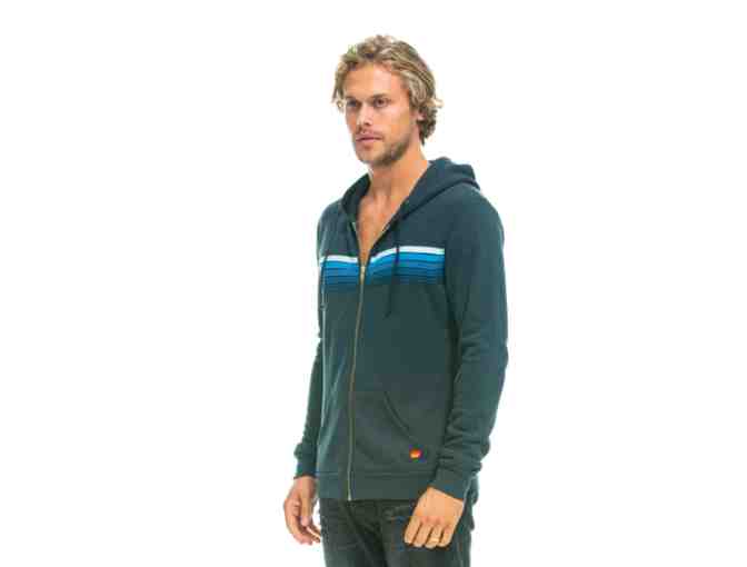 Aviator Nation - 5 STRIPE HOODIE - CHARCOAL // BLUE STRIPES - Size Medium