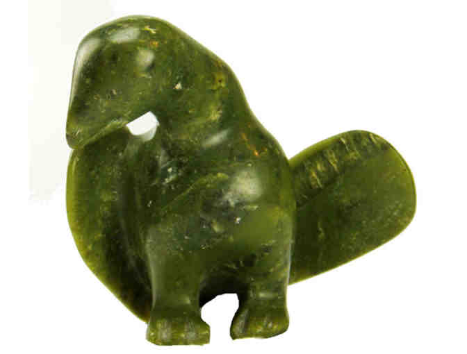 Green serpentine goose carving, Inuit