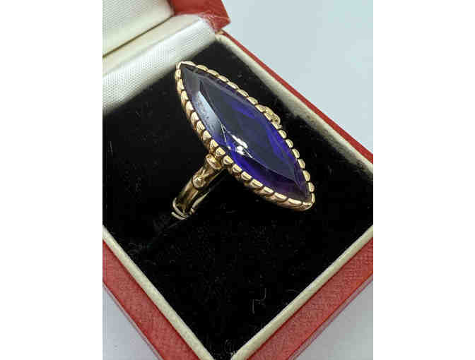 14K gold ring with large faceted amethyst