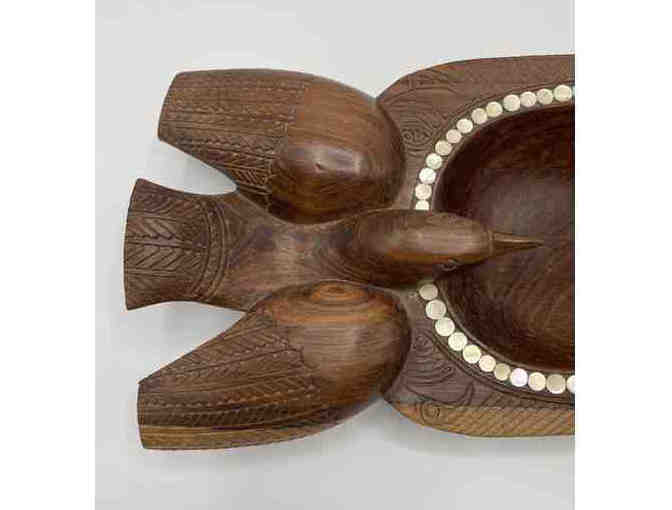 Hand-carved wooden tray with mother of pearl
