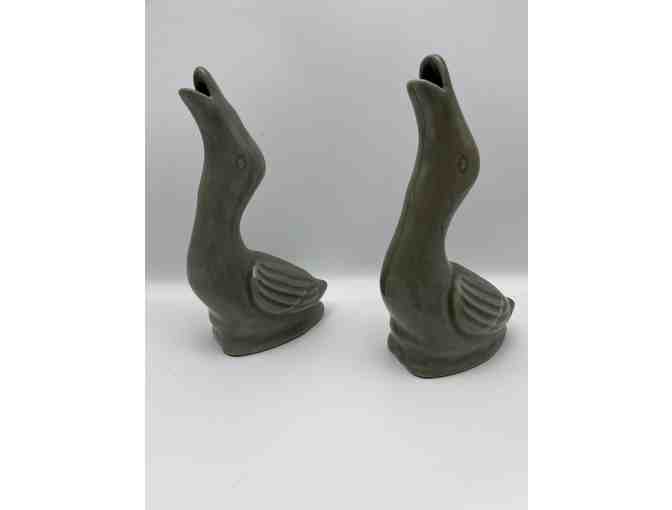 Celadon geese figurines (vases) - pair