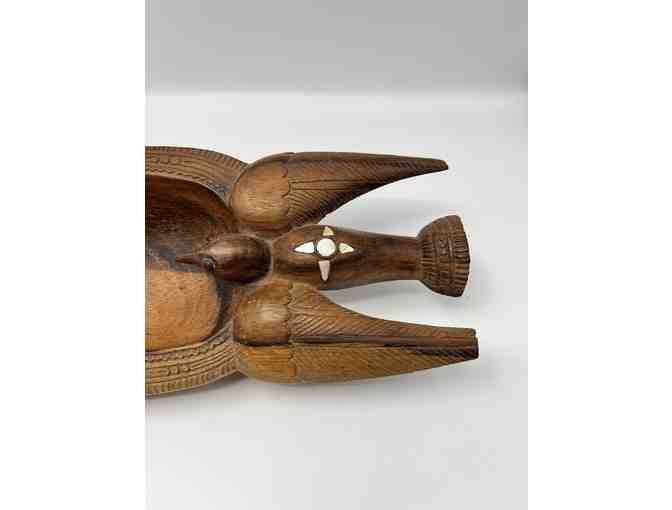 Hand-carved wooden tray with mother of pearl