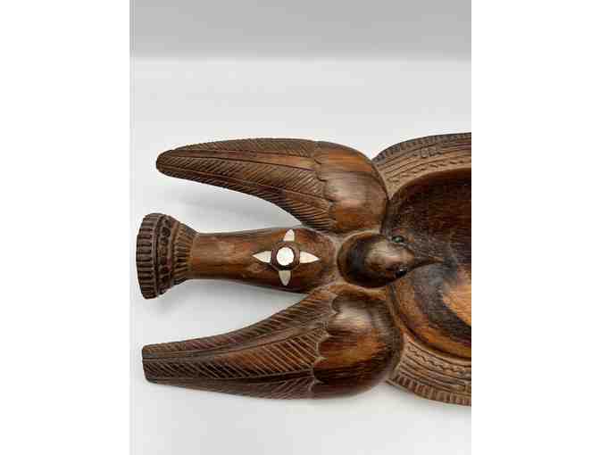 Hand-carved wooden tray with mother of pearl