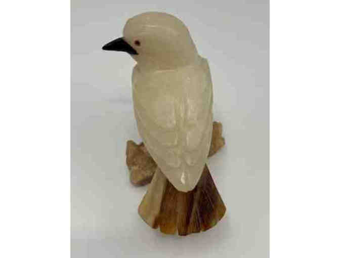 Hand-carved white onyx bird figurine