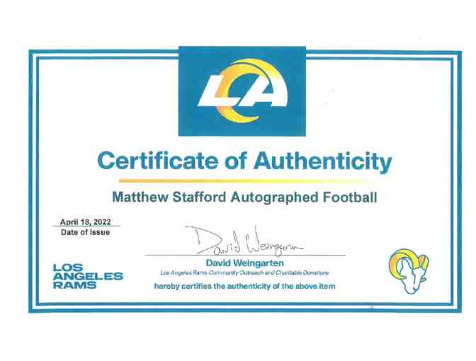 LA Rams Quarterback Matthew Stafford Autographed Football