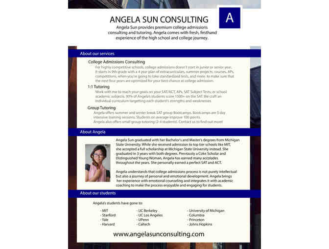 1.5 hours of SAT tutoring with Ms. Angela Sun