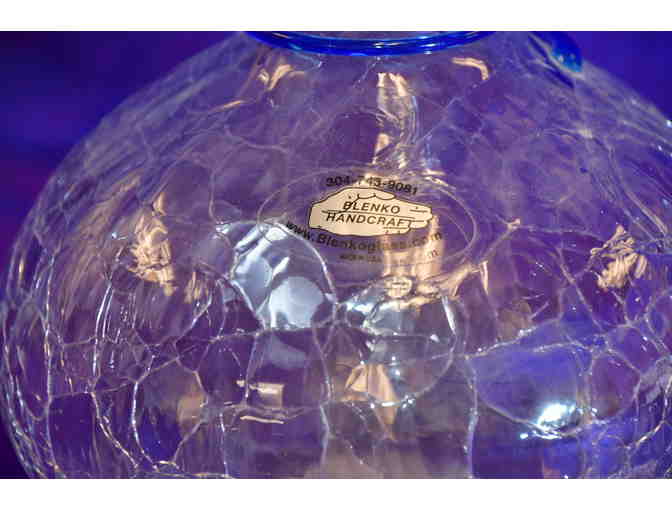 Blenko Cobalt Blue Swirl Crackle Vase