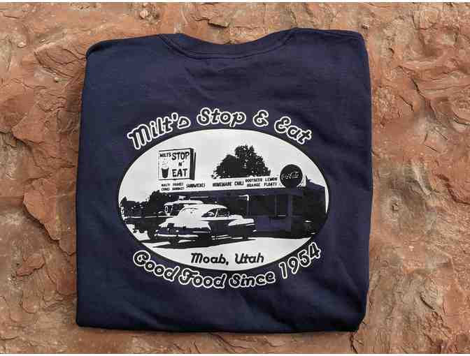 Milt's Stop and Eat - Unisex Large Navy Blue Cotton T-Shirt